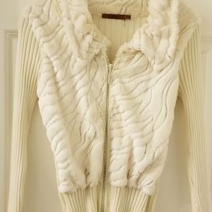 Cropped rhinestone zip cardigan with sequins.